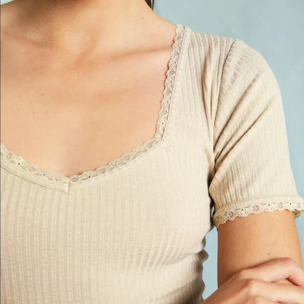 ROUJE lace trim tee XS beige